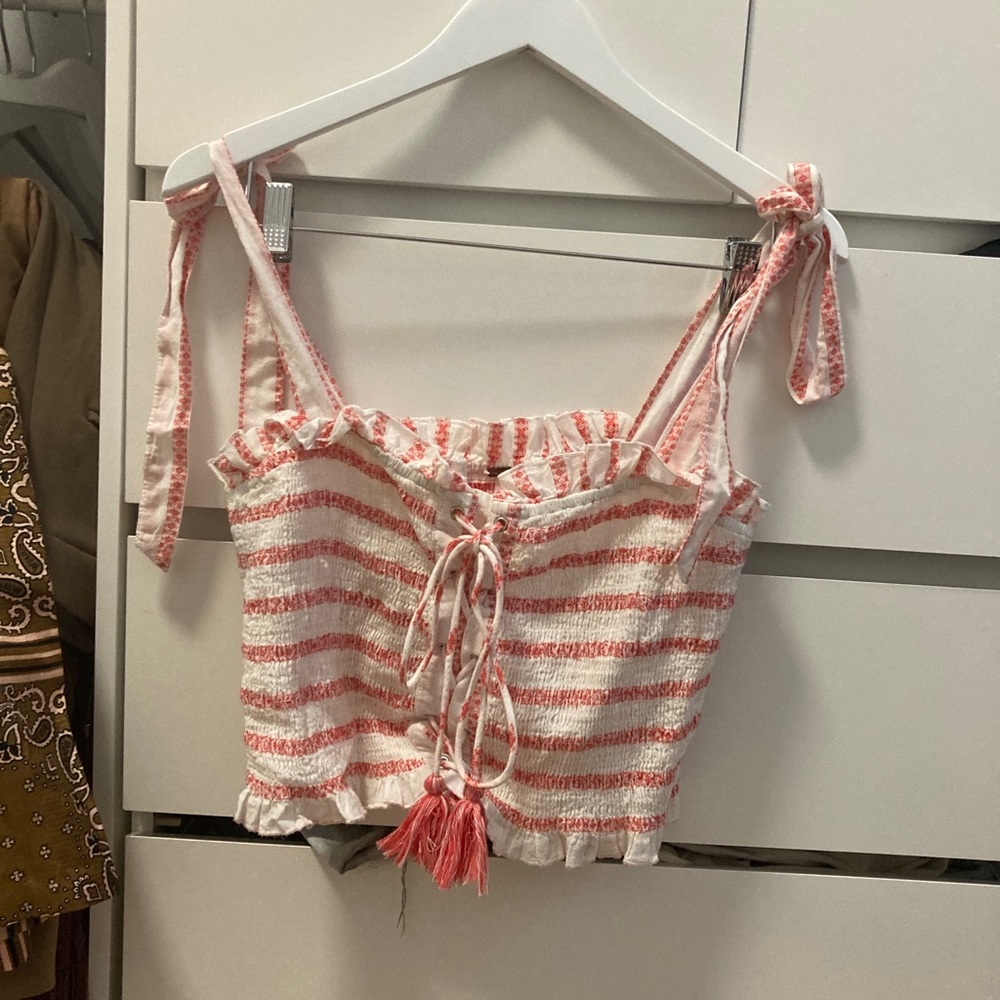 Free people smocked tank top with front tie